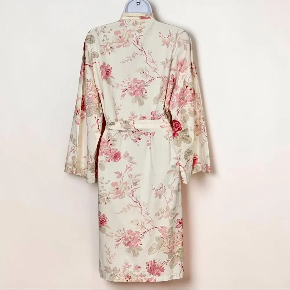 Vintage 90s Floral Cotton Kimono Robe Cottagecore Wrap Duster Mas d’Ouvan Paris - Picture 4 of 11